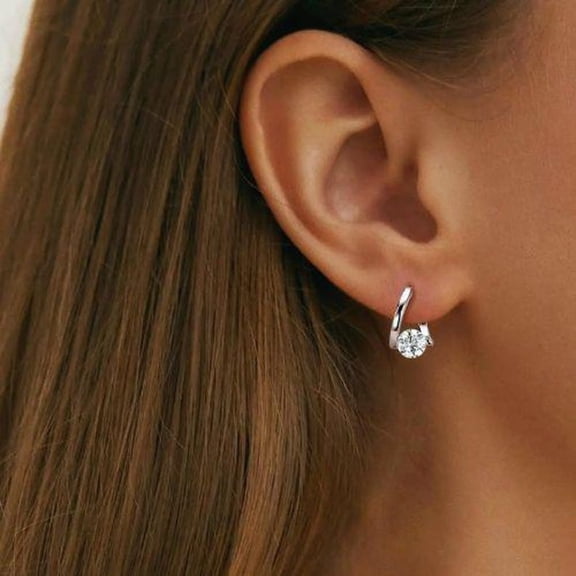 2Ct Round Cut Real Moissanite Diamond Huggie Earrings 14K White Gold Plated