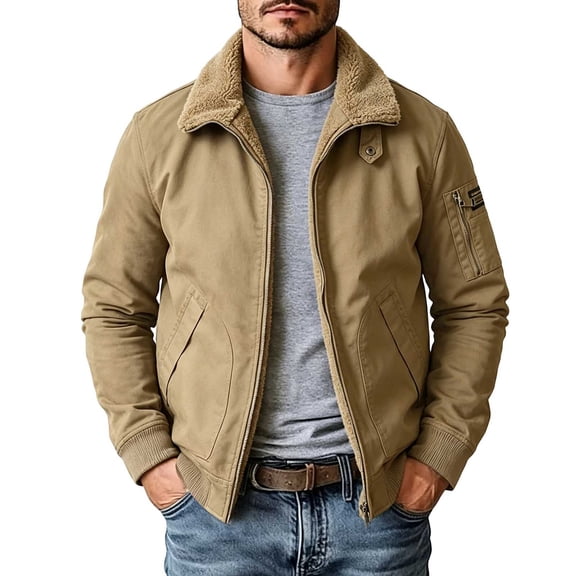 Mifsaly Mens Warm Bomber Jackets Sherpa Lined Zip Up Utility Jacket Winter Daily Going Out Street Western Style Casual Outfits with Pockets