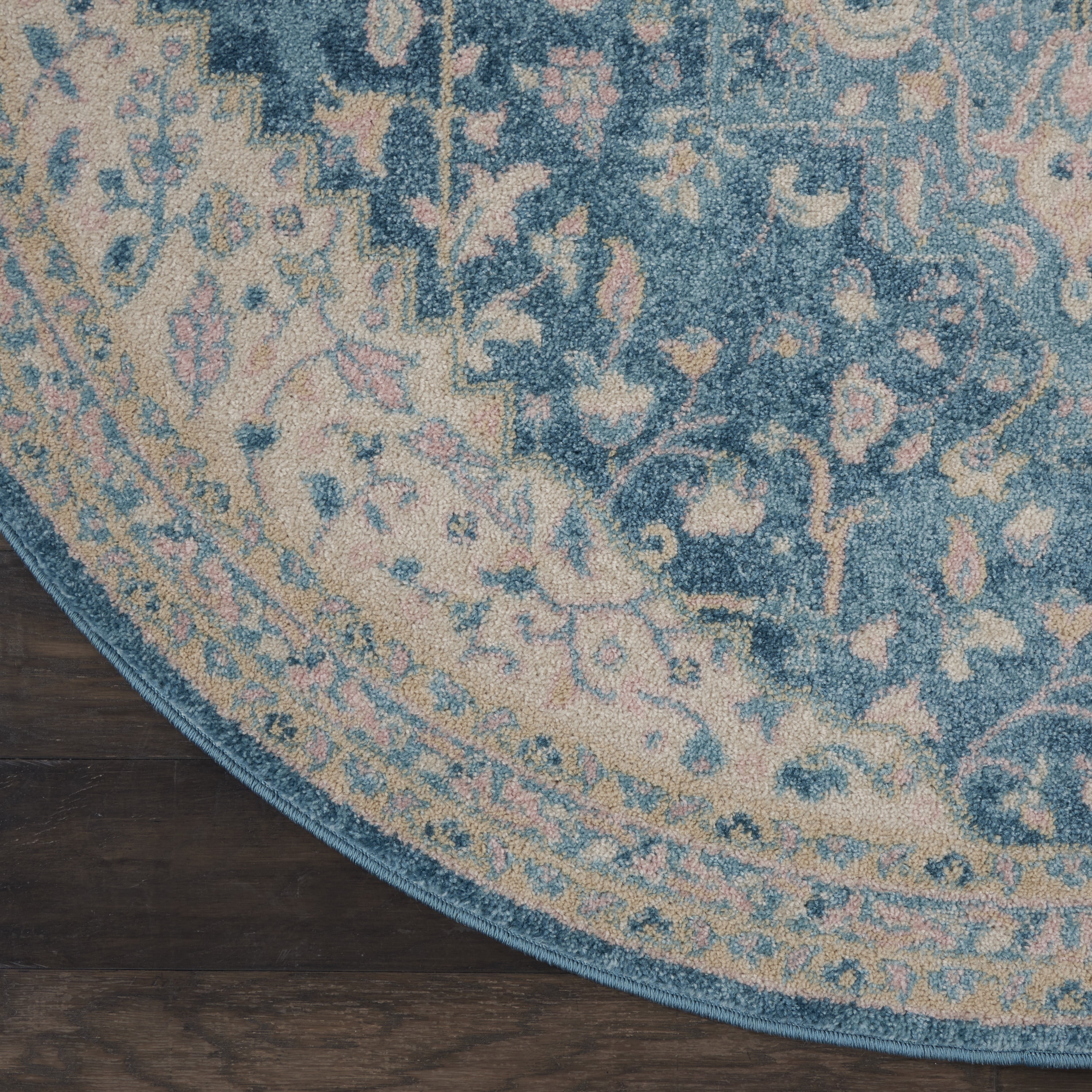 Serene Persian Medallion Ivory/Turquoise 5'3" x ROUND Area Rug, (5' Round)