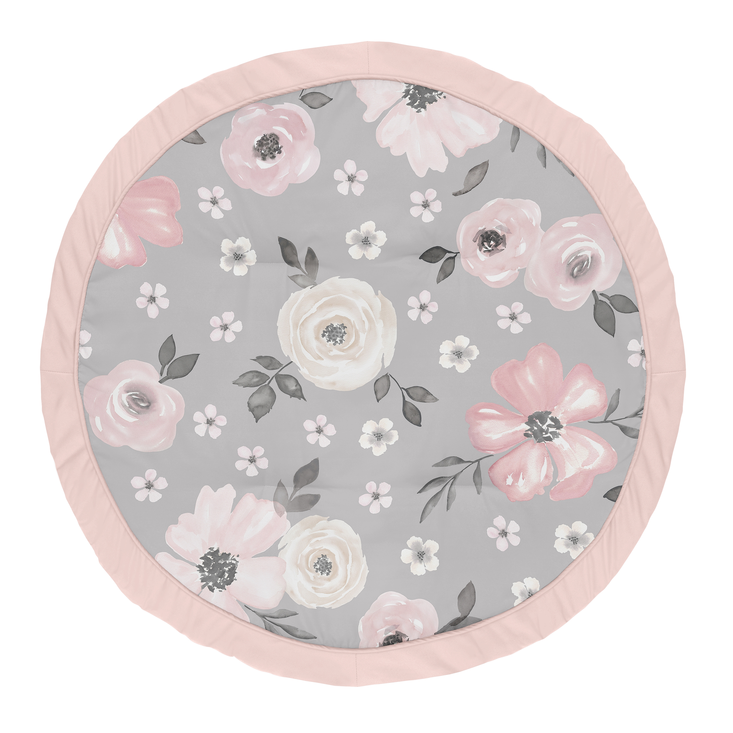 Watercolor Floral Grey Pink Rose Baby Play Mat by Sweet Jojo Designs