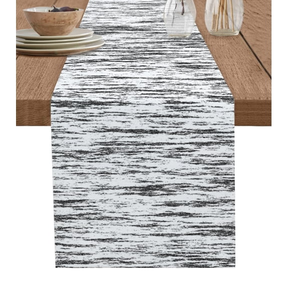 Hokiten Table Runners 36 Inches Long Dress Scarves, Black and White Farmhouse Kitchen/Dining Table Runner, Short Coffee Tablerunners, Modern Striped Geometric Abstract Art 13x36 Inch