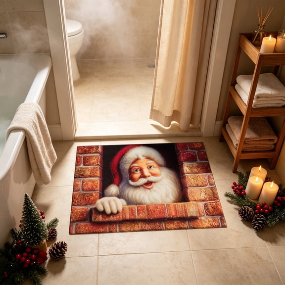 Tuvgenk Indoor Mats for Entryway Non Slip Christmas Entryway Rugs Xmas Rectangle Santa Claus 16x24 inch Red Floor Mats for Home Bedroom Bathroom Living Room Entrance Use