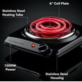 thumbnail image 5 of OVENTE Electric Countertop Single Burner, 1000W Cooktop with 6" Stainless Steel Coil Hot Plate, 5 Level Temperature Control, Indicator Light, Compact Cooking Stove and Easy to Clean, Black BGC101B, 5 of 8