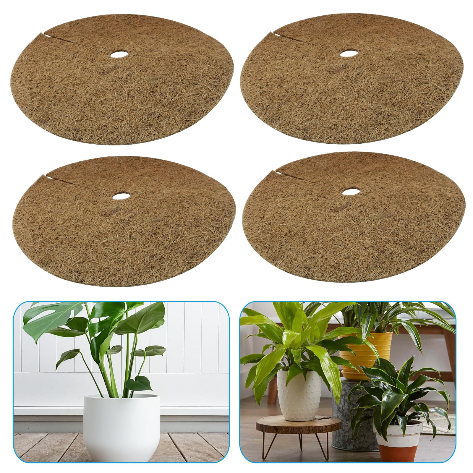 Moicstiy 4Pcs 14 Inch Coconut Fiber Mulch Ring Tree Plant Protector Mat, Coco Coir Tree Protection Ring Mats for Indoor, Outdoor