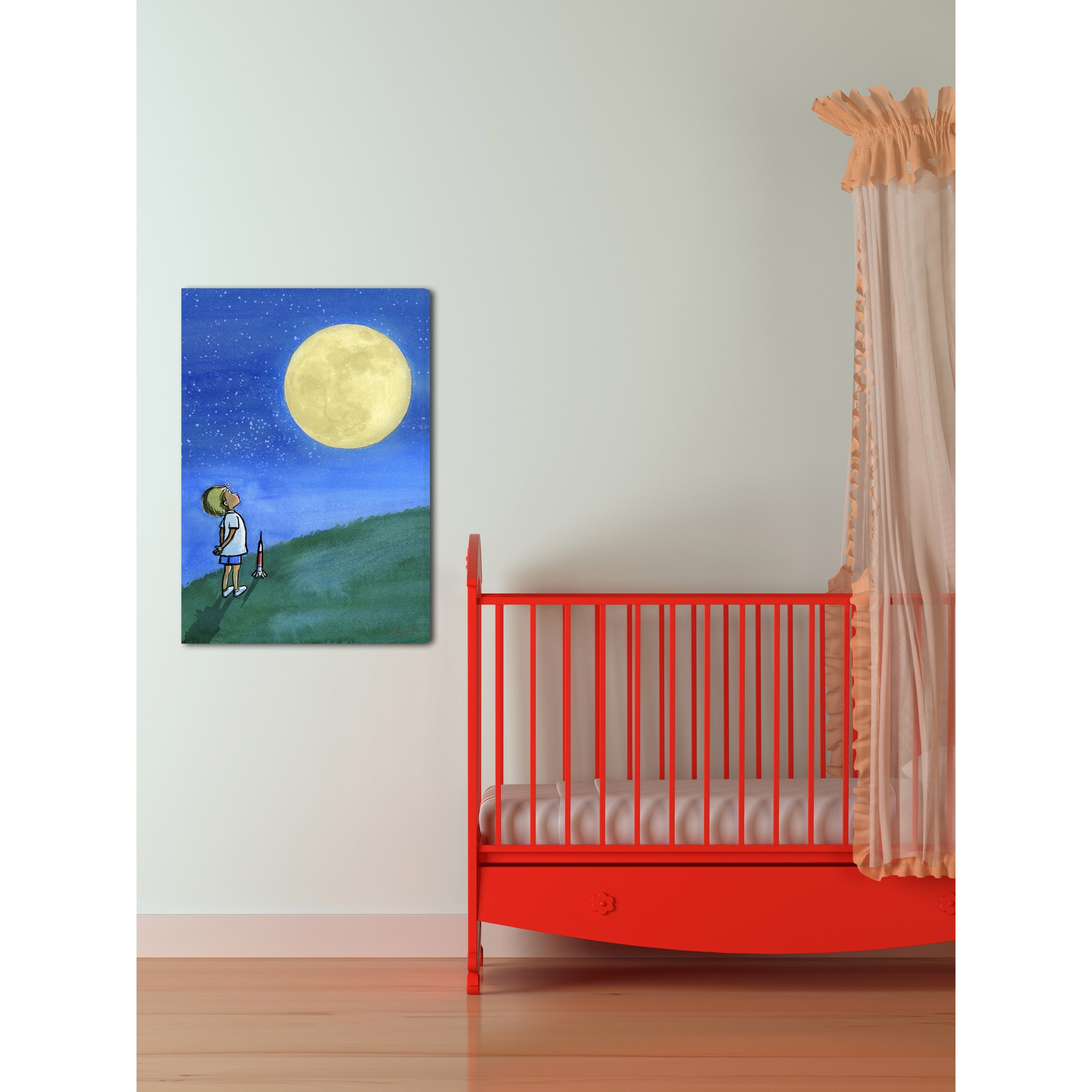 Marmont Hill "Boy and Moon" by Phyllis Harris Painting Print on Wrapped Canvas