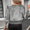 thumbnail image 5 of CLOISE Womens Dressy Tops and Blouses 3/4 Sleeve Lantern Sleeve Shirts Loose Solid Color Crew Neck Pullover Casual Fall Cropped Clothes Silver S, 5 of 7