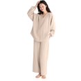 thumbnail image 2 of Blmnix Petite Pajamas Women Pajama Sets Bamboo Pajamas Sleepwear Sets Pjs Notch Neck Long Sleeve Full Pink Wide-Leg Pajama Shorts,L, 2 of 8