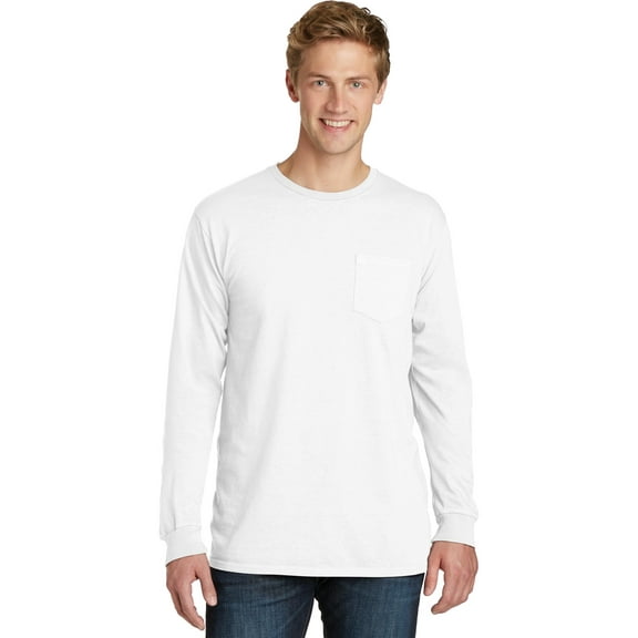 Port & Company Pigment Dyed Long Sleeve Pocket Tee (PC099LSP) White, S