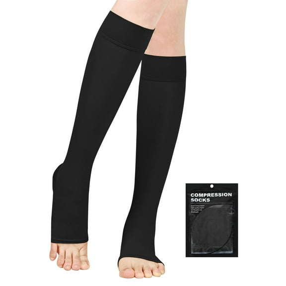 MecTo Open Toe Sheer Compression Stockings for Women, 15-20 mmHg Knee High Circulation Support Stockings, Graduated Medical Compression Socks for Travel, Flight