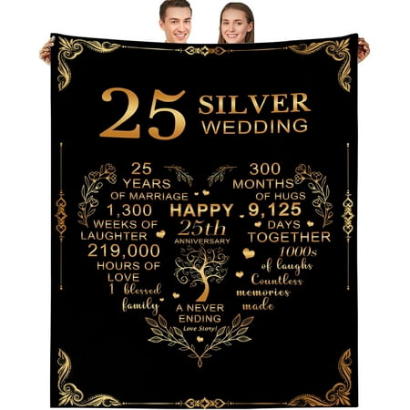 25th Anniversary Blanket Gifts Mom Dad Grandpa Grandma 25th Wedding Anniversary 50×60 Inch Flannel Throw Blanket Silver Wedding Gifts for Couples