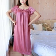 ZPAQI Womens Summer Lace Ice Silk Nightdress Short Sleeve Loose Plus Size Nightgown XL