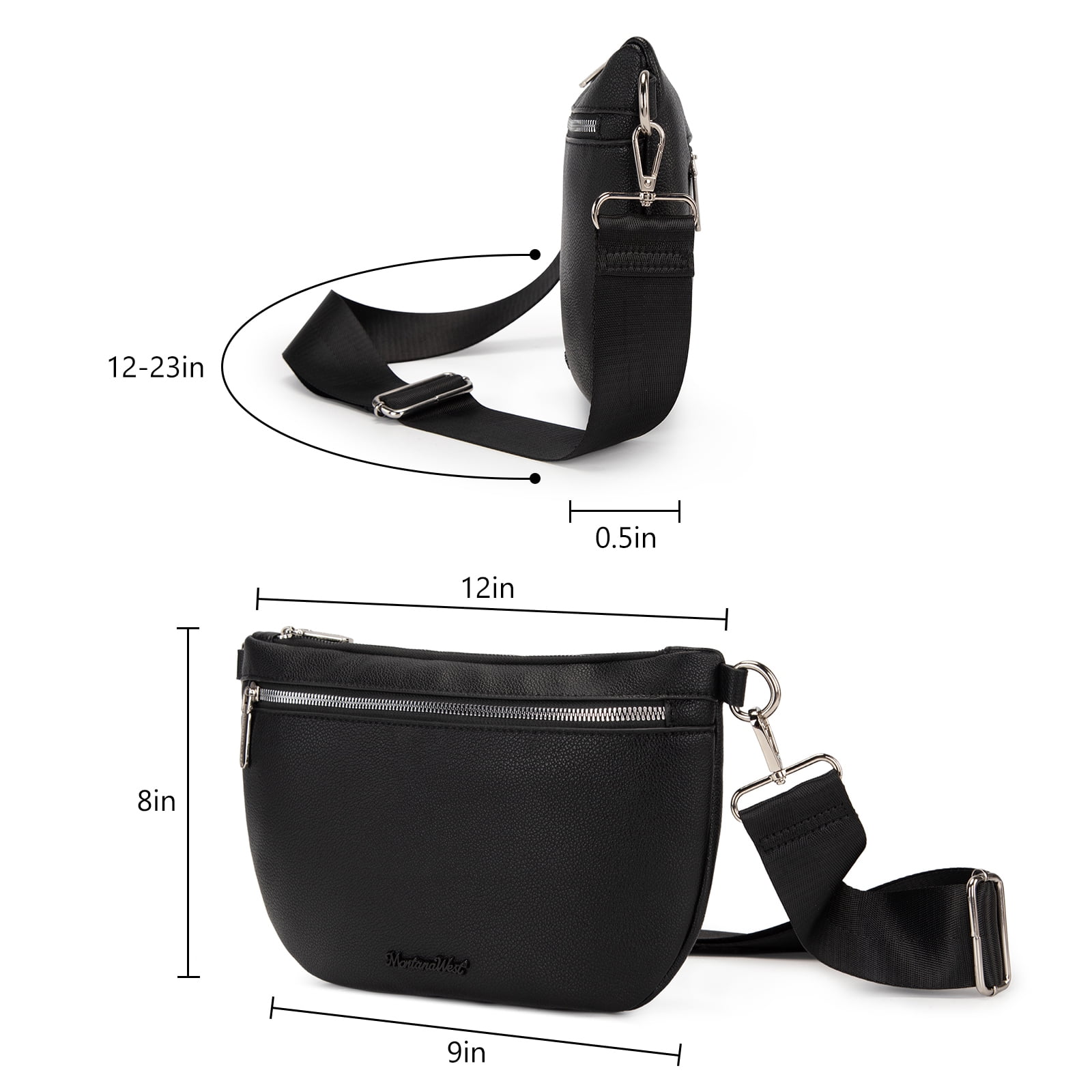 Montana West Crossbody Bag for Women with Dual Zipper Pockets, Black