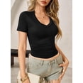 thumbnail image 3 of Women Summer Sexy Deep V Neck Short Sleeve Casual Slim Fit Basic T Shirt Top, 3 of 5