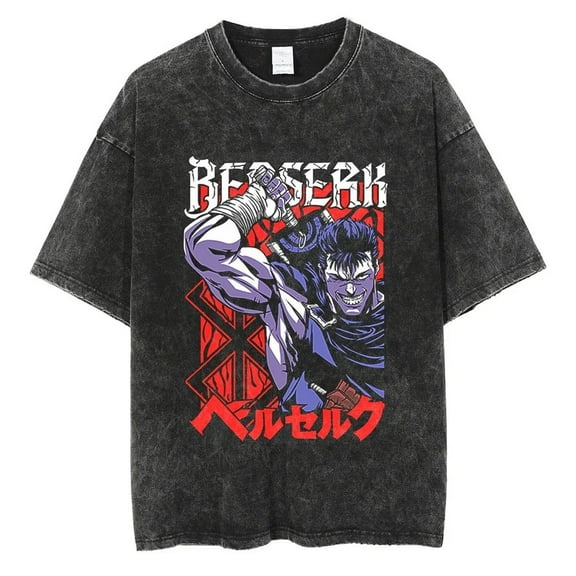 Berserk Men's Cotton Summer T-Shirts Vintage Tee Loose Fit Short Sleeve Casual Tshirts for Men Women 3XL