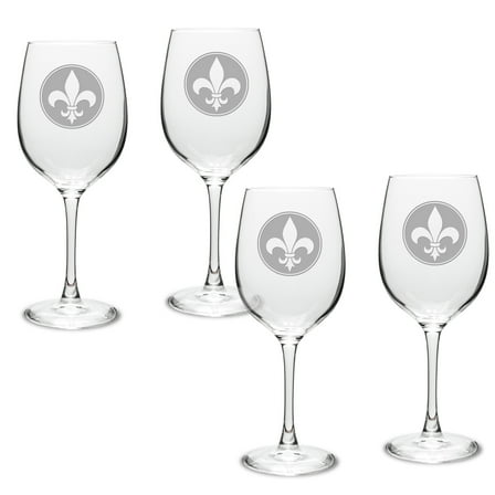 Fleur de Lis Deep Etched Classic Wine Glass Set of 4