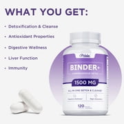 Binder Detox - Activated Carbon, Zeolite - Liver Detox & Cleanse, Digestive Health - 120 Capsules