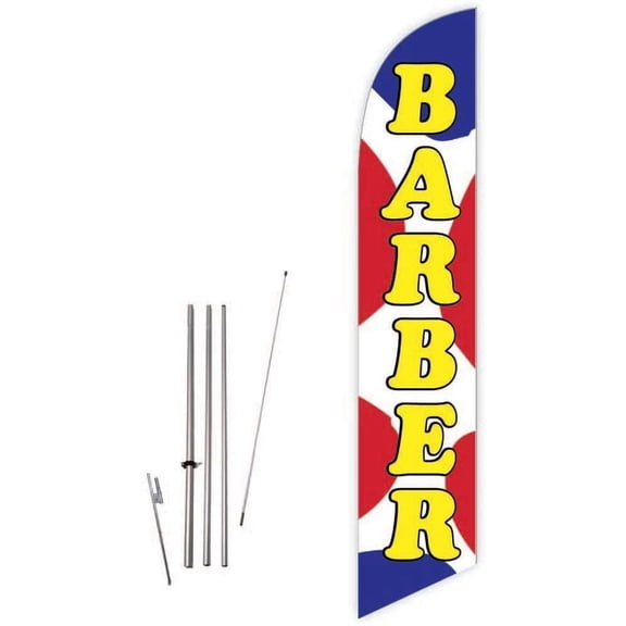 Cobb Promo Barber Blue/Red Feather Flag with Complete 15ft Pole kit and Ground Spike