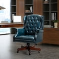 thumbnail image 2 of 14 Karat Home Vegan Leather Office Chair with Arms and High-Back, Height-adjustable Task Chair with 360-degree Metal Wheels, Turquoise, 2 of 10