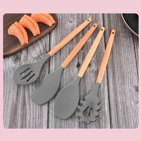 Reanea Gold 38 Pieces Silicone Kitchen Utensils Set with Sturdy Stainless Steel Utensil Holder, Silver