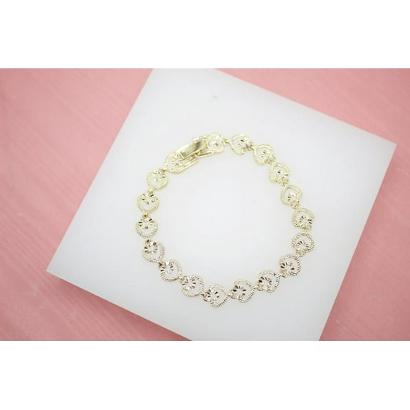18K Gold Filled Textured Outlined XO Heart Bracelet (I130)
