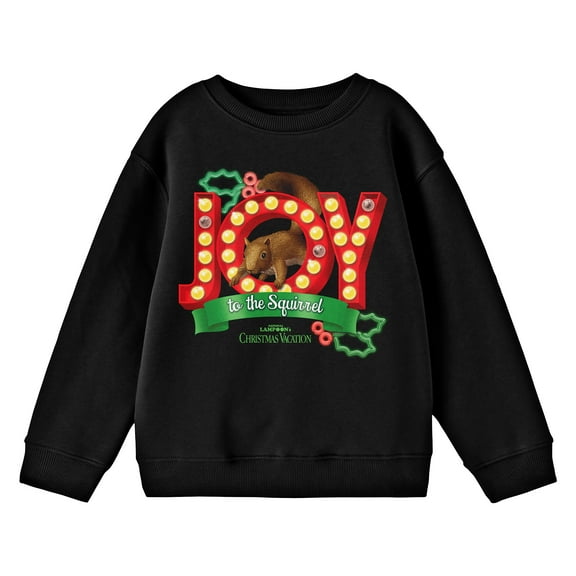 National Lampoon's Christmas Vacation Joy To The Squirrel Crew Neck Long Sleeve Boys' Black Sweatshirt-Medium