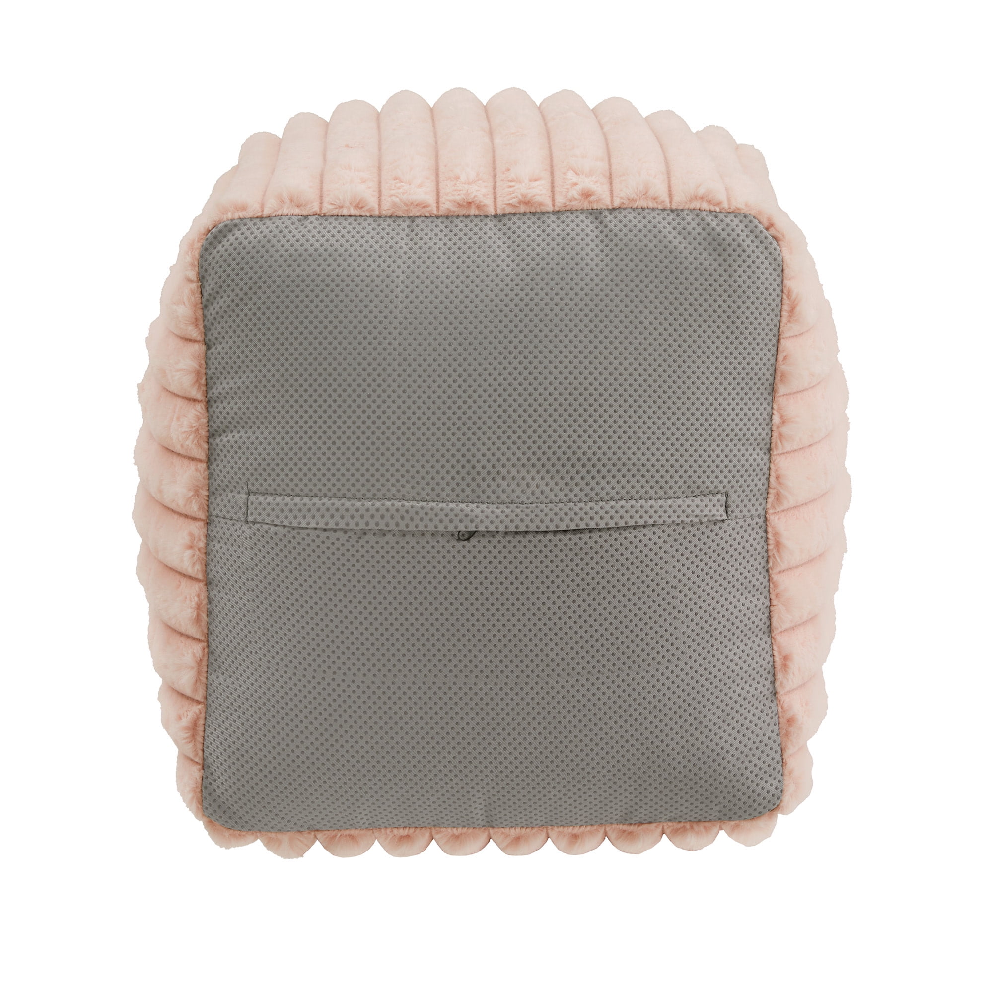 Weston Home Dinant Upholstered Square Pouf Ottoman, Pink Channel Furry Fabric