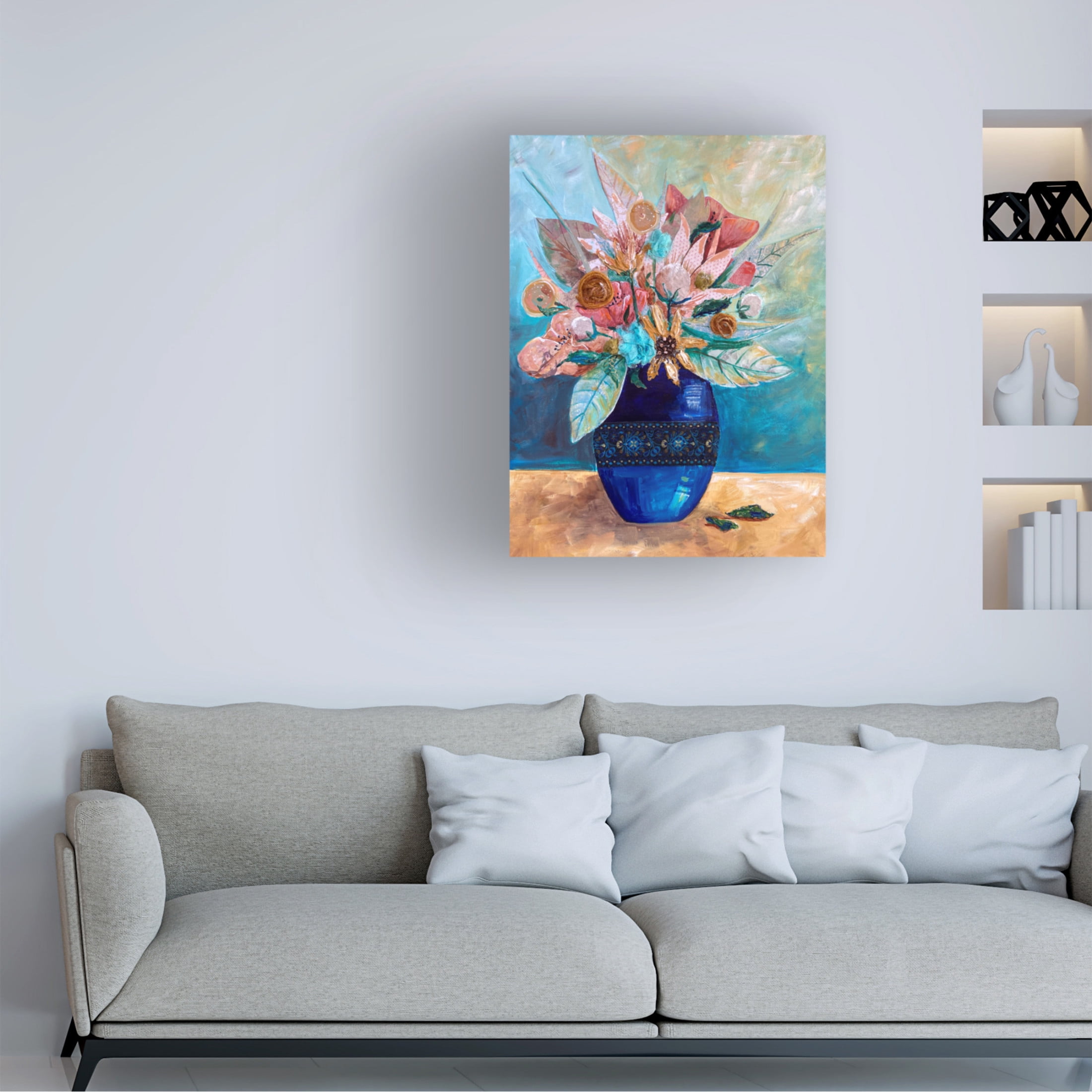 Canvas Wall Art - Christine Rotolo 'Mixed Media Flower Vase' Wall Art for Living Room, Bedroom, or Office Décor by Trademark Fine Art - 35 x 47 Inches