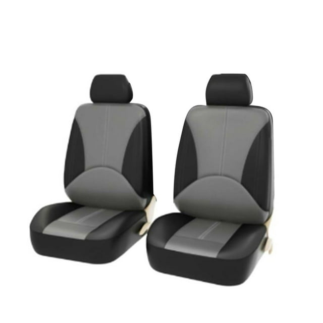 Graflsoa Breathable Perforated PVC Leather Car Seat Covers with Sponge Padding, 4-Piece Set in Black & Grey for Front Seats and Headrests