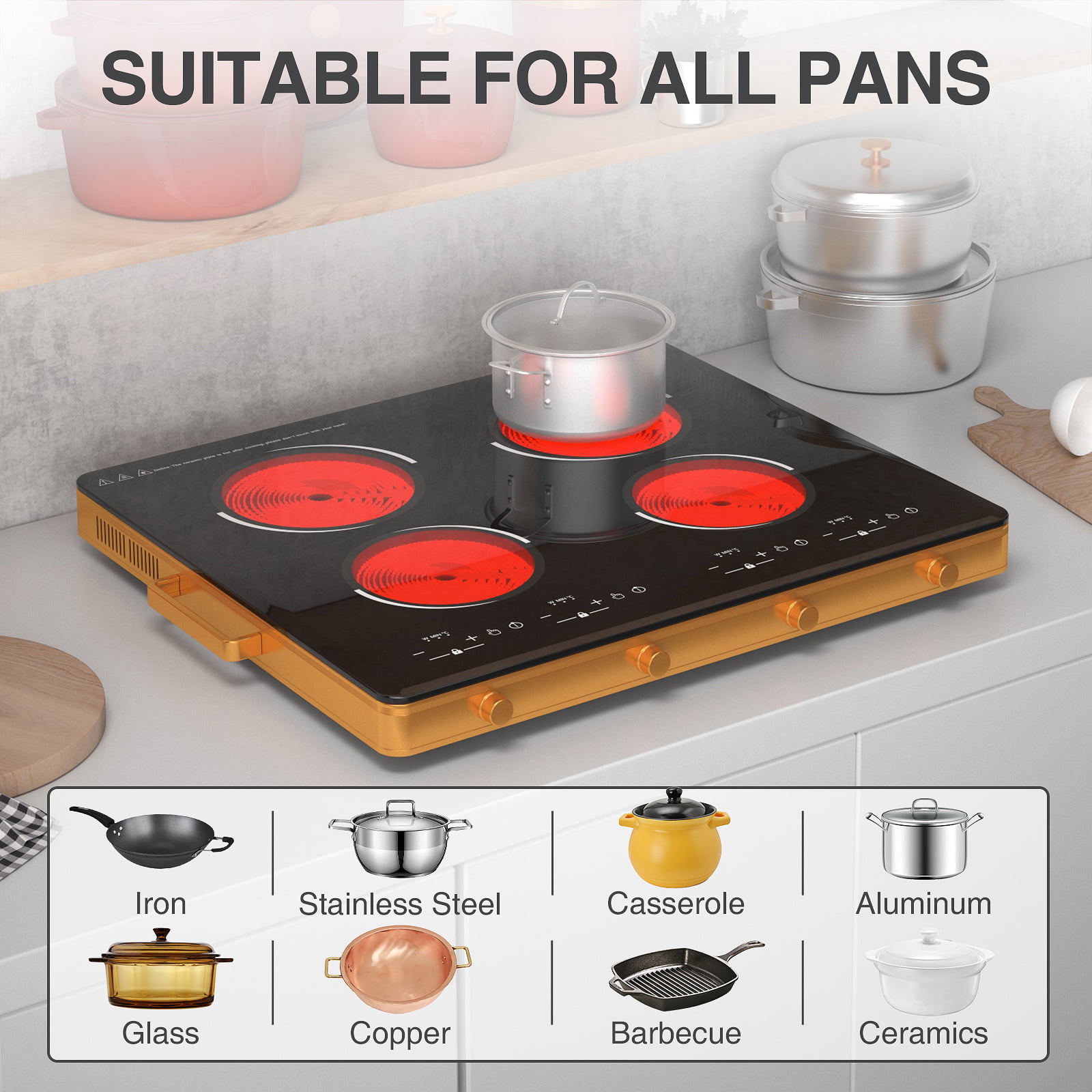 VBGK Electric Ceramic Cooktop Electric Stove Top with Touch Control 9 Power  L
