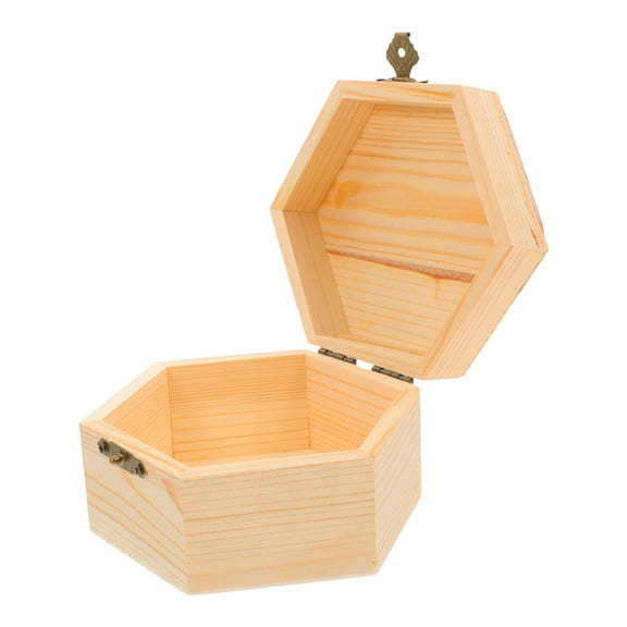 FRCOLOR Unpainted Wooden Box With Hinged Lid Jewelry Storage Diy Crafting Small Hexagon Wooden Box For Keepsakes And Treasures