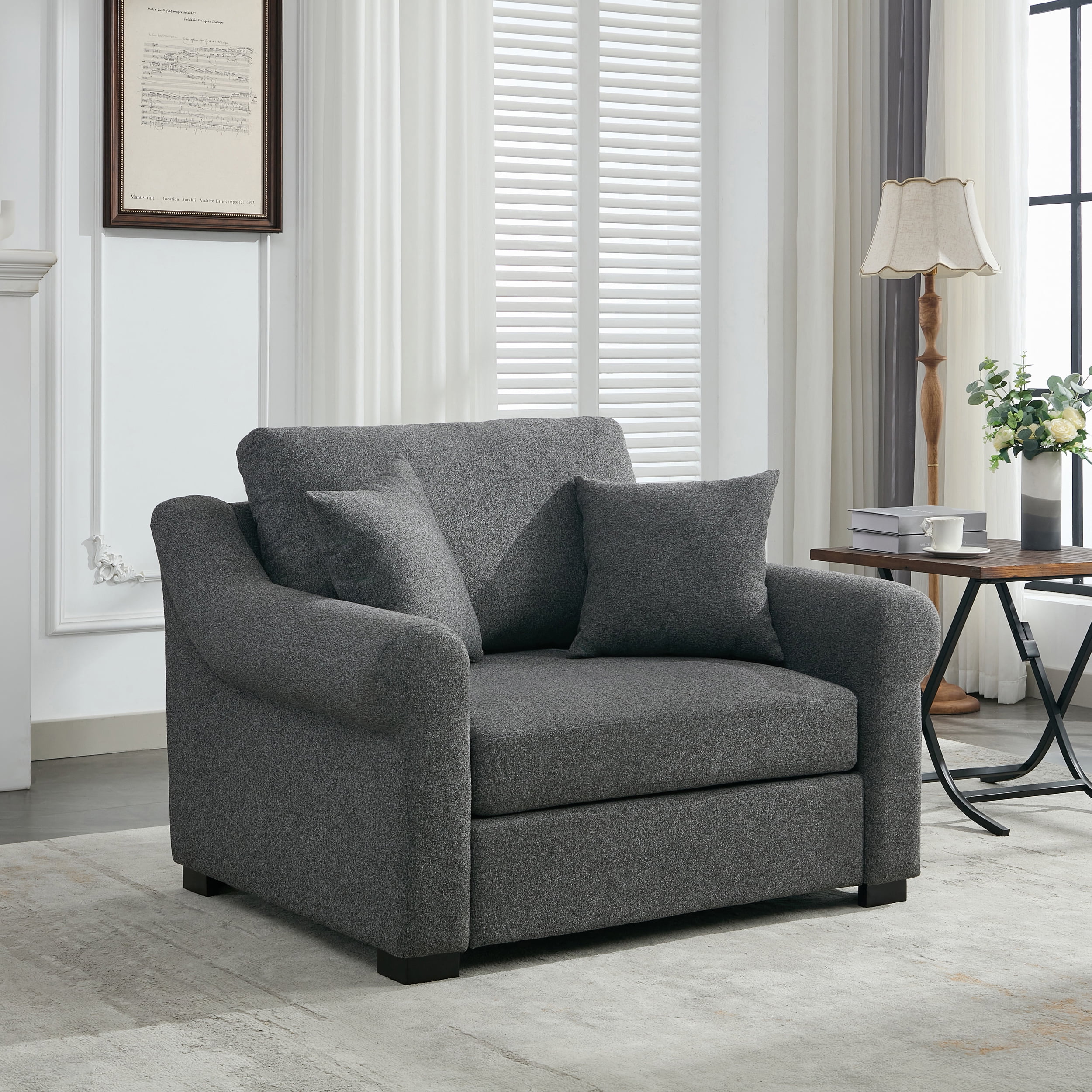 Euroco Modern Chenille Oversized Armchair, Chair and a Half, Single Sofa for Bedroom, Living Room,44.5" Wide, Grey