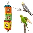 thumbnail image 2 of Bird Chew Toy with Bell, Hanging Rotating Wood Block for Parrot Foraging Enrichment, Small to Medium Bird Toys for Cockatiel, Conure, Caique to Grind Beak and Relieve Boredom, 2 of 8