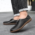 thumbnail image 5 of Men's Leather Loafers Casual Lightweight Flat Moccasins Outdoor Hiking Non-slip Driving Shoes Black 11 US, 5 of 7
