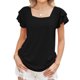 thumbnail image 1 of Camiseta de Mujer Cuello Cuadrado Color Puro Volantes Manga Corta Blusa Superior para Viajes de Verano Negro XL, 1 of 6