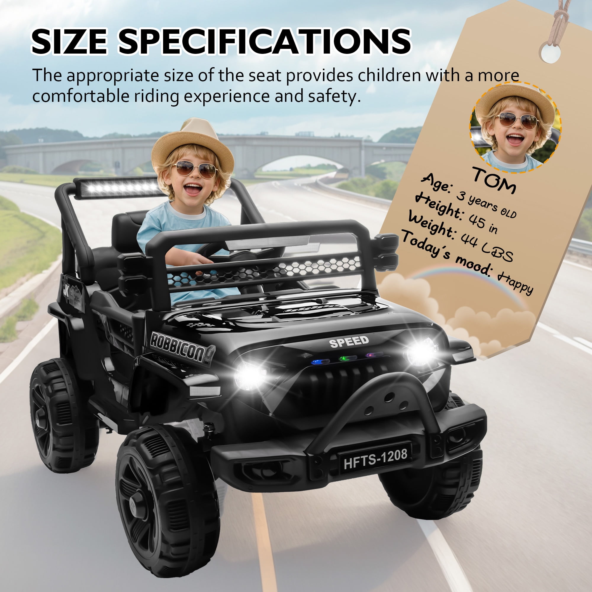 Xuanlur 12V Ride on Electric Truck Car for Kids, 12V Kids Electric Vehicles w/ Remote Control, 4 Wheel Suspension, USB, Bluetooth, Power Display, Battery Powered Ride on Toys for Boys Girls (Black)