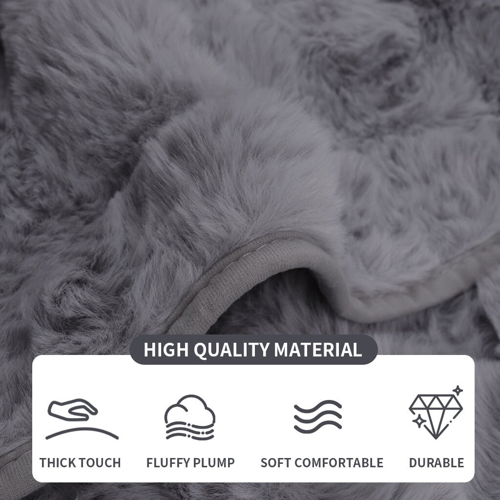 Debonair Thick Rabbit Plush Sofa Cover, Faux Fur, Dark Grey, 1-3