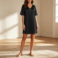 thumbnail image 6 of Sakmal Womens Moo Moo Nightgown Short Black Comfy House Dress Short Sleeve Patchwork Nightgowns for Women, 6 of 9