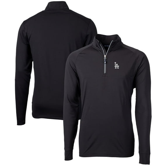 Men's Cutter & Buck Black Los Angeles Dodgers Adapt Eco Knit Stretch Recycled Quarter-Zip Pullover Top