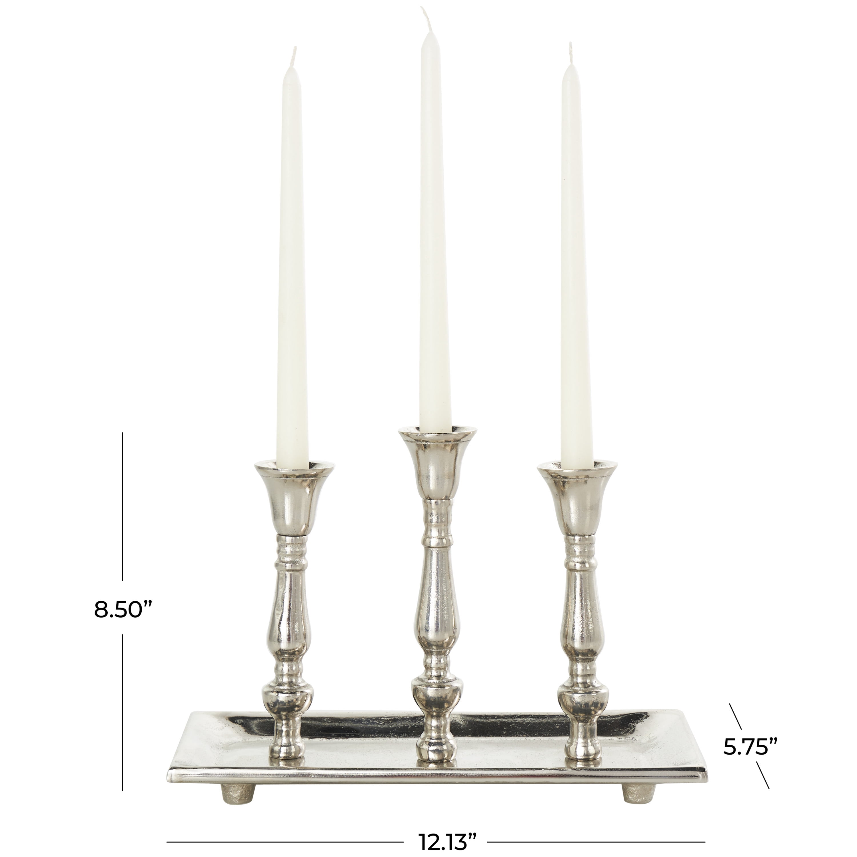 DecMode 3 Holder Silver Aluminum Candelabra with Candle Plate