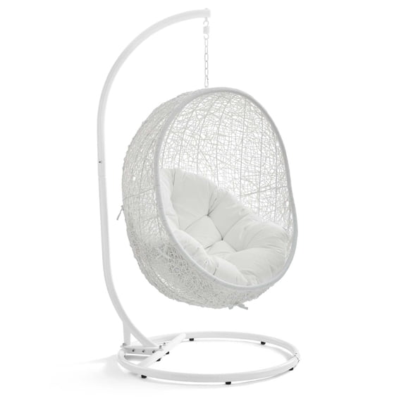 Modway Hide Steel Rattan Outdoor Patio Swing Chair with Stand in White