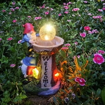 Solar Garden Decor Outdoor Lights Welcome Gnome Figurines with LED Fountain, Christmas Yard Decorations for Outside Porch Patio, Home Deocr Housewarming Gifts