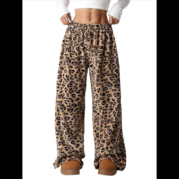 Pantalones de Pijama para Mujer, de Leopardo, Peludos, Estilo Y2K, de Cintura Alta, Bonitos. Sin Cordones XL