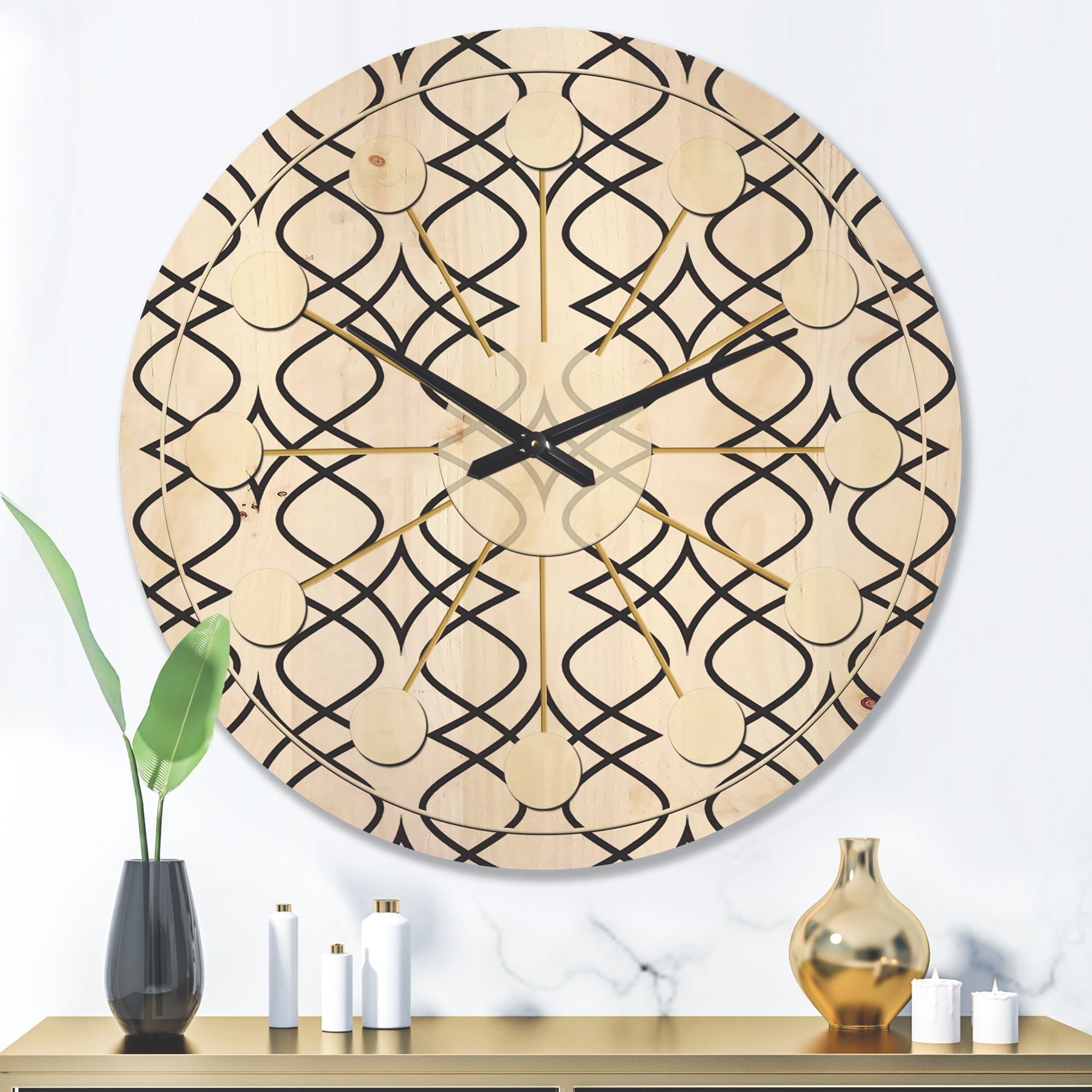 Designart 'Abstract Retro Pattern Design XIV' Mid-Century Modern Wood Wall Clock