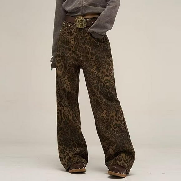 High Waist Leopard Print Jeans - Straight Leg Unisex Sizing, Women's Cheetah Pants