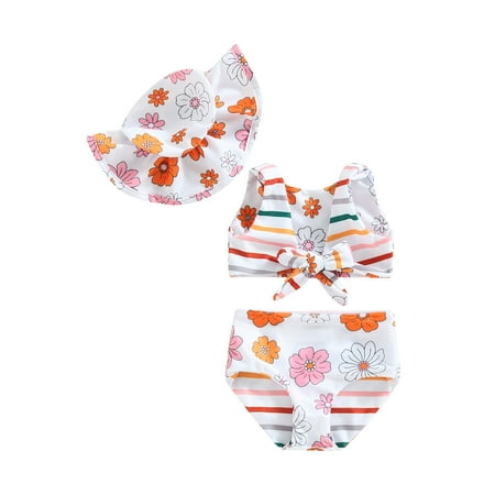 

Bagilaanoe Toddler Baby Girls Swimsuits 3 Piece Bikinis Set Floral Print Vest Tops + Shorts + Hat 6M 12M 18M 24M 3T 4T Kids Swimwear Bathing Suit Beachwear