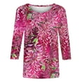 thumbnail image 5 of Utoimkio Women's 3/4 Sleeve Tops 2025 Floral Print Shirt Crewneck Tops Loose Fit Casual Blouses for Women, 5 of 5