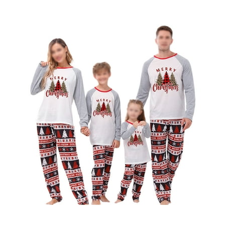 

Grianlook Mommy Dad Child Color Block Elastic Waist Matching Family Pajamas Set Tree Printed Long Sleeve PJ Sets Holiday Tops And Pants Sleepwear Gray Dad-XL