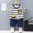 thumbnail image 2 of TOWED22 Toddler Kids Baby Boy Outfits 2 Pieces Dinosaur Print Crewneck Short Sleeve Shirt Elastic Waist Rolled Shorts Clothes(Dark Blue,3-4 Y), 2 of 6