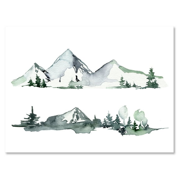 Designart ' Trees With Winter Dark Blue Mountain Landscape II ' Modern Canvas Wall Art Print