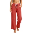 thumbnail image 3 of Women's Soft Fabric Wide Leg Pants, Elastic Waist Drawstring Casual Trousers with Pockets, Body Shaping Pull On Summer Pants, for Beach Daily Vacation, Polyester Casual | TruHer,Red L, 3 of 7